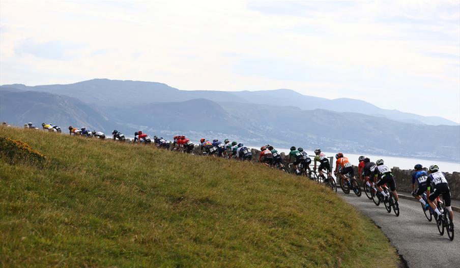 Cyclists riding around the Great Orme headland
