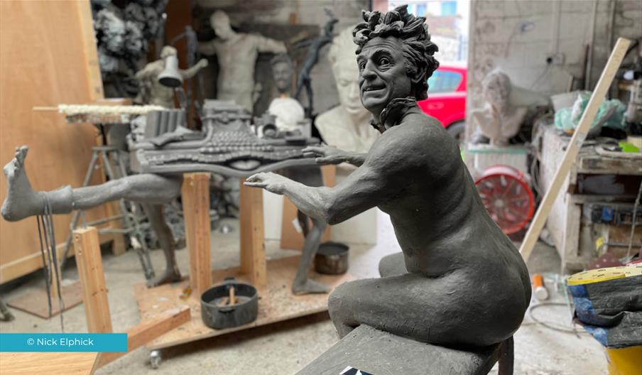 A work in progress – the final model of Terry Jones’ statue, which will be cast in bronze and installed on Colwyn Bay promenade
