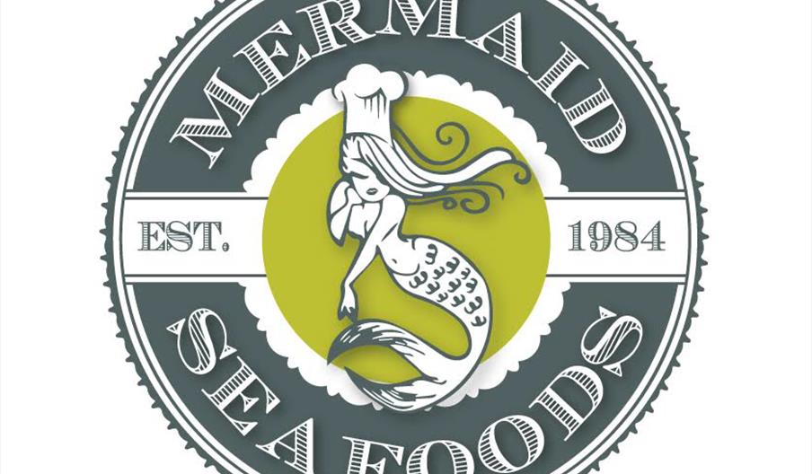 Mermaid Seafoods Llandudno logo - in grey and green