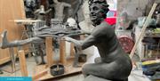 A work in progress – the final model of Terry Jones’ statue, which will be cast in bronze and installed on Colwyn Bay promenade