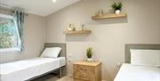 Twin bedroom in wheelchair accessible caravan in Abergele